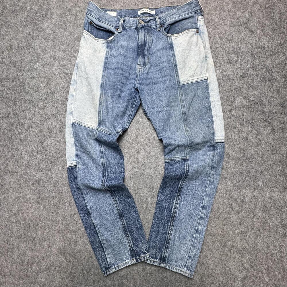 PacSun Slim Taper Jeans Mens 32x30 Blue Patchwork Panel Denim Pants Casual